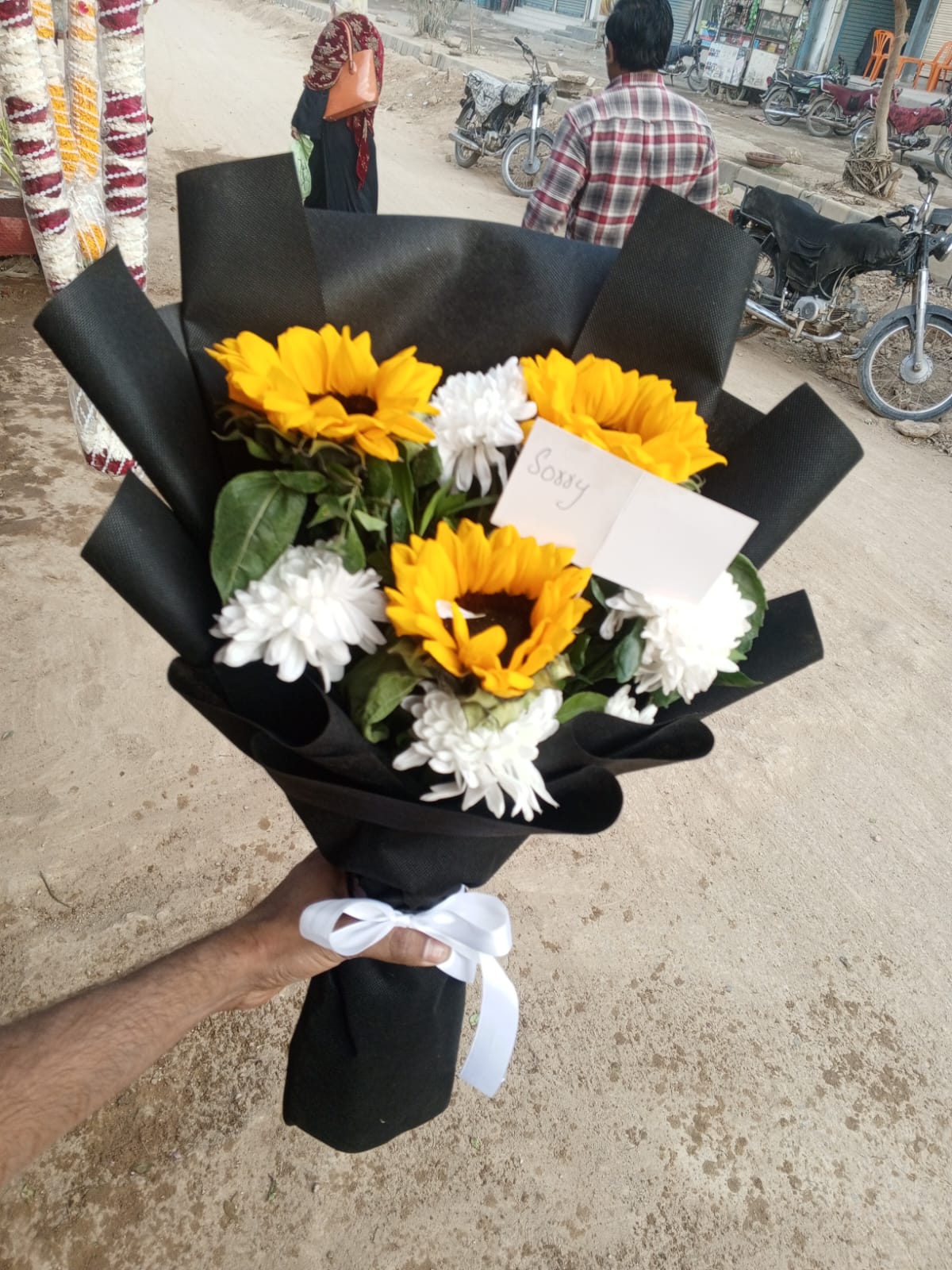 Apology Sunflower Bouquet with White Fresh Blooms