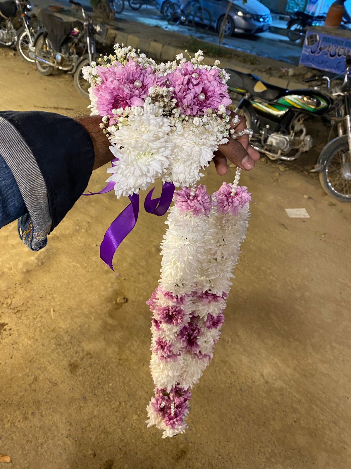 Purple and White Chrysanthemum Wedding Flower Garland (Jora)