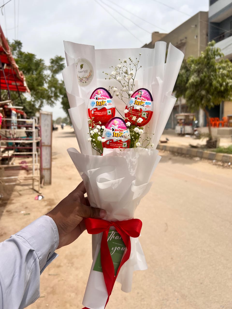 Kinder Joy Chocolate Bouquet with Baby’s Breath Flowers