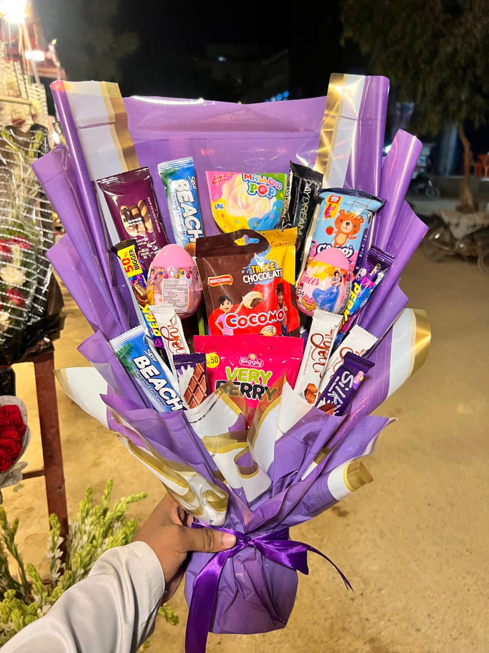 Premium Purple Candy & Chocolate Surprise Bouquet