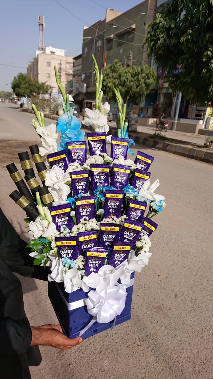 Cadbury Dairy Milk Blue & White Chocolate Flower Basket