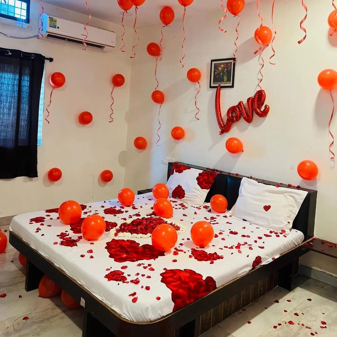 Romantic Red Balloon and Rose Petal Bedroom Decoration