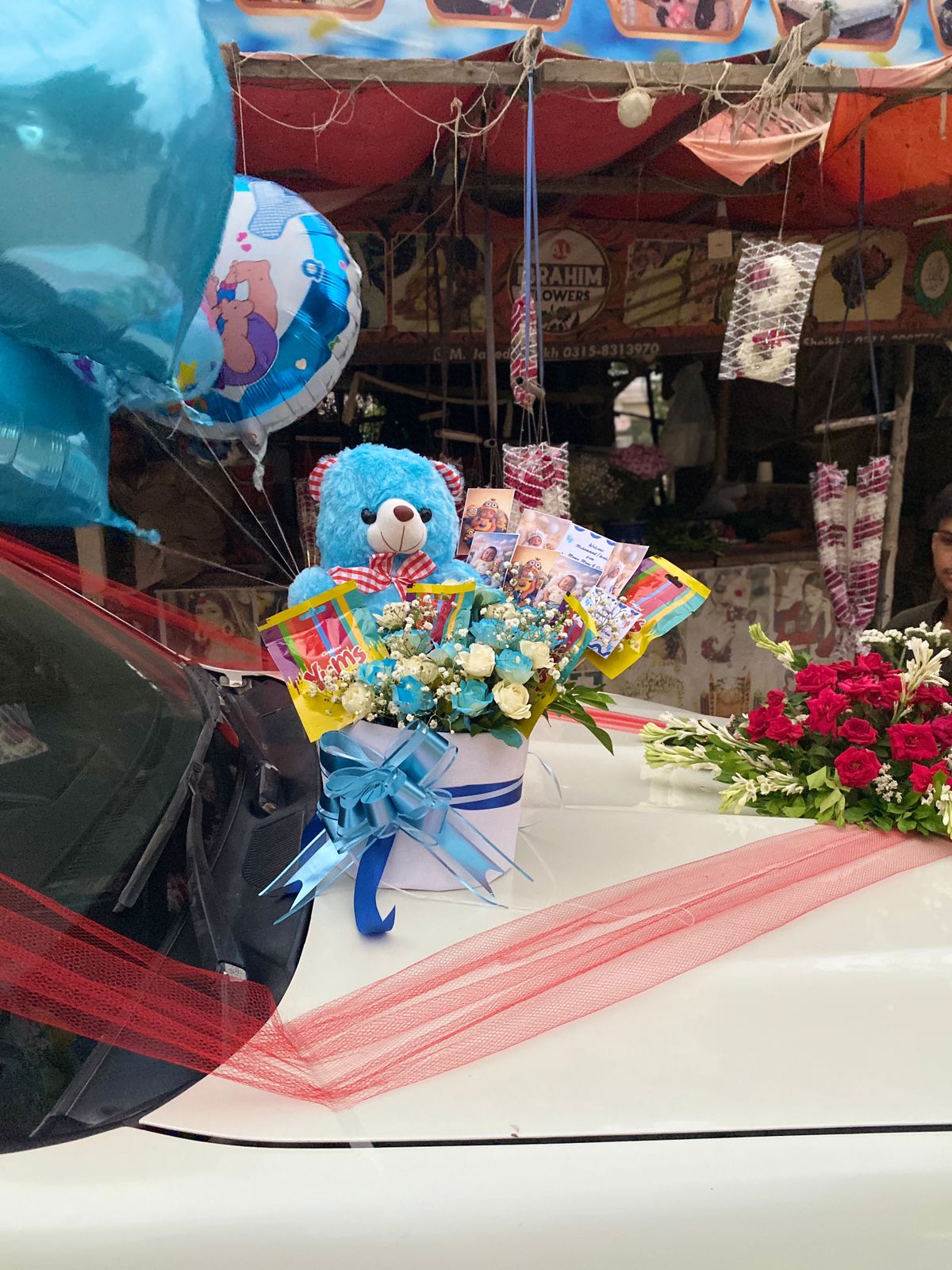 Baby Boy Teddy Flower and Chocolate Gift Box