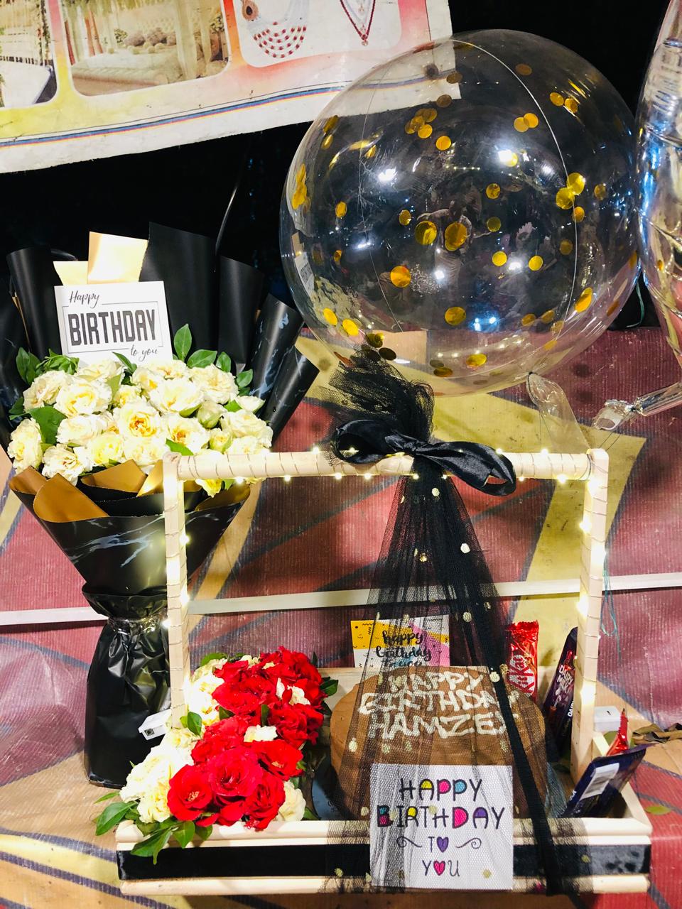 Luxury Birthday Gift Stand with Cake, Flowers, Balloon and Chocolates