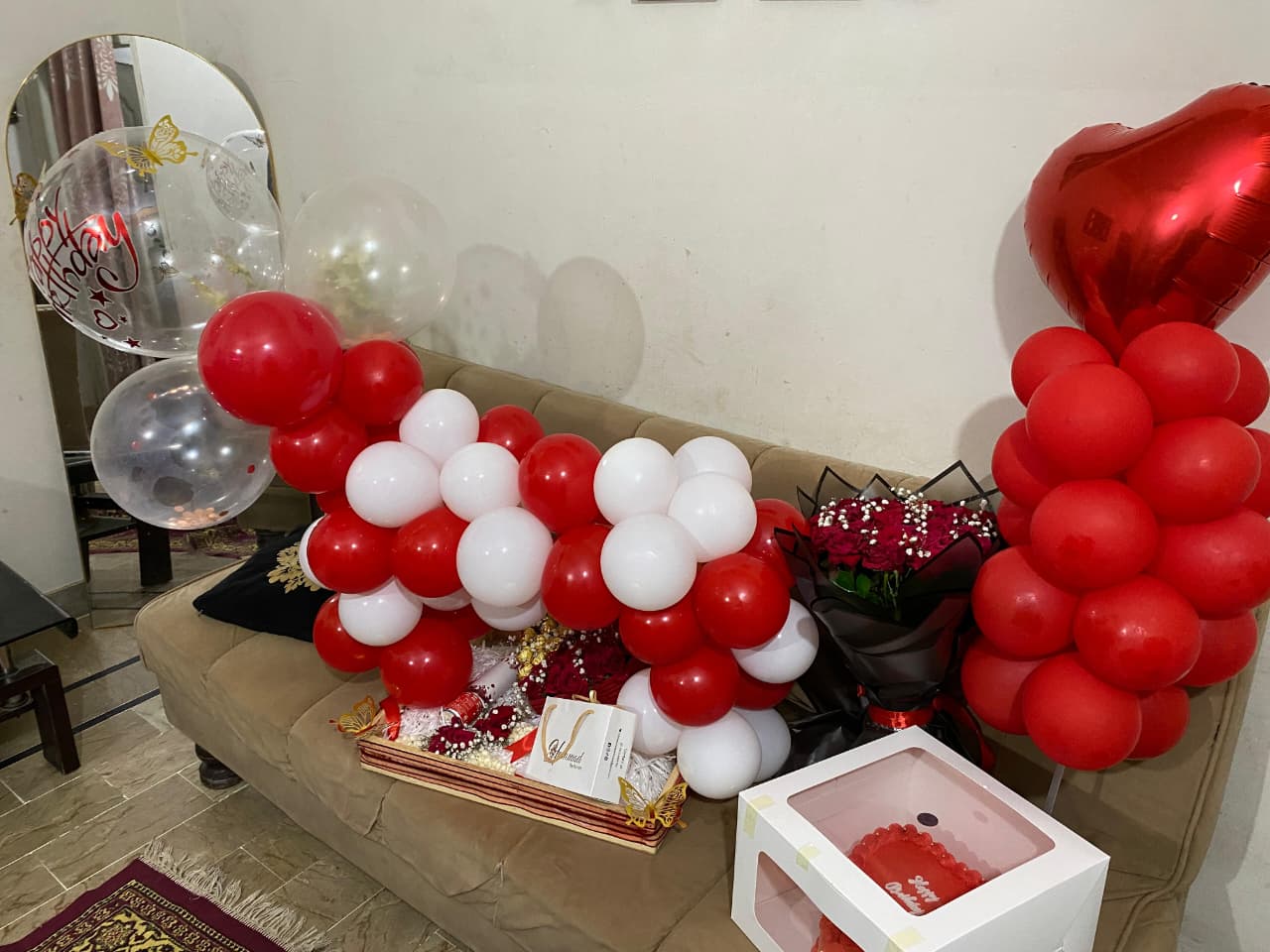 Luxury Romantic Balloon, Cake and Flower Surprise Combo