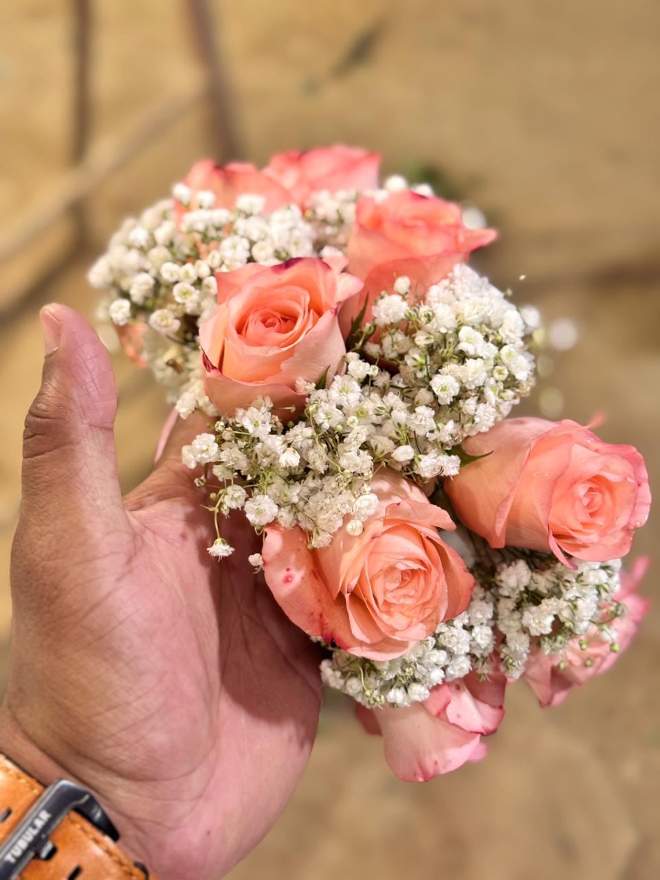 Peach Rose and Baby’s Breath Floral Wrist Corsage