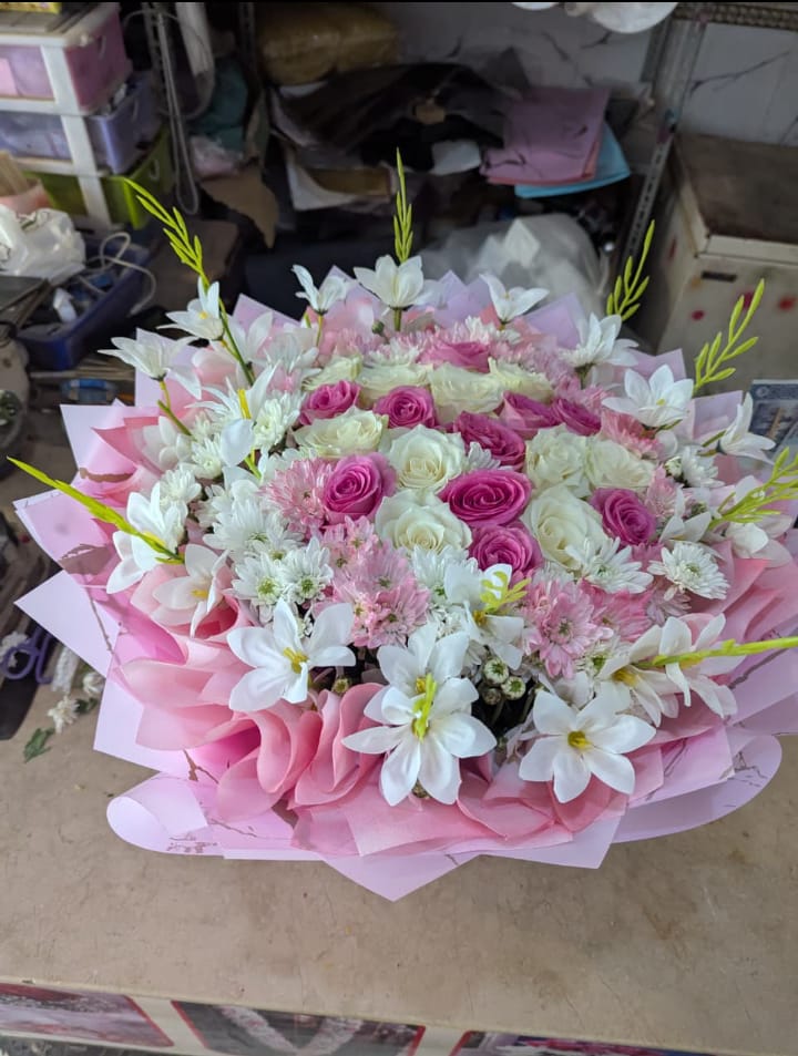 Luxury Pink & White Floral Basket Arrangement