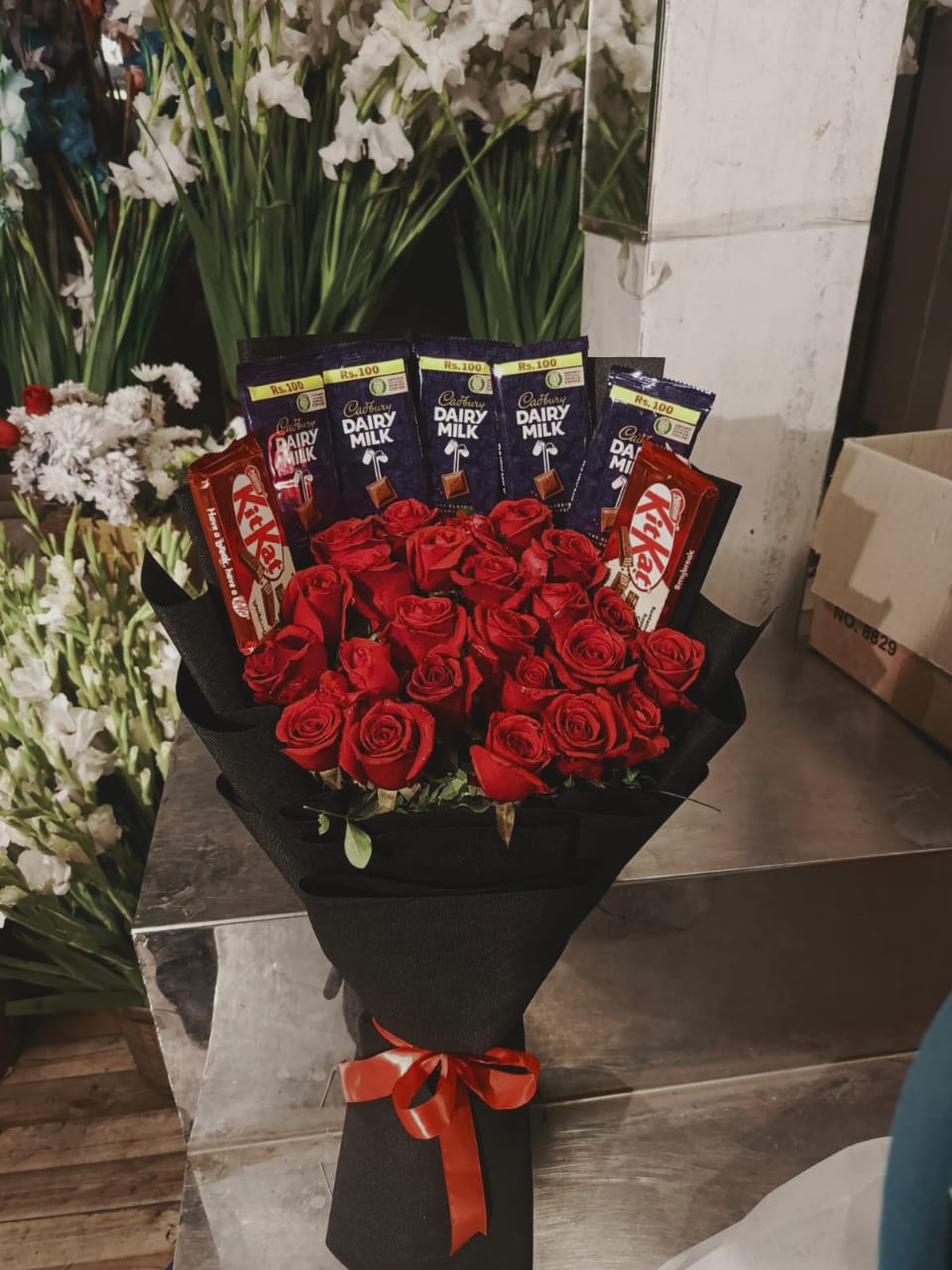 Red Roses and Chocolate Surprise Bouquet