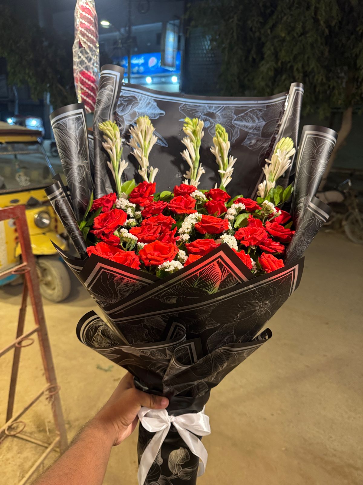 Black Elegance Red Roses Bouquet