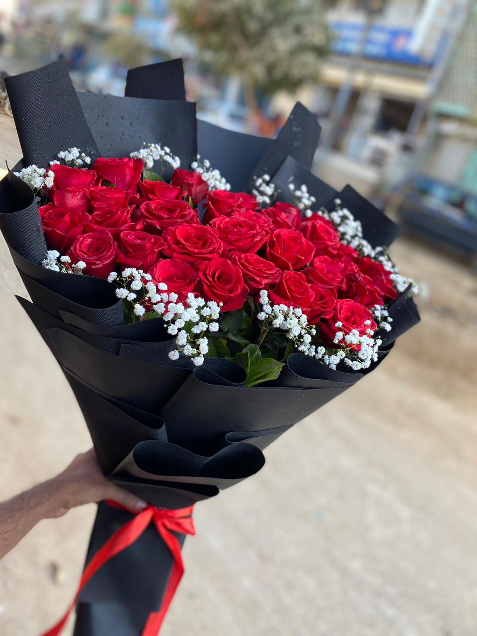 Premium Red Roses Bouquet with Baby’s Breath