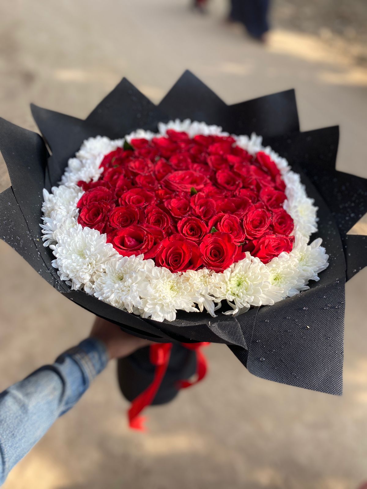 Red Roses and White Chrysanthemums Grand Bouquet