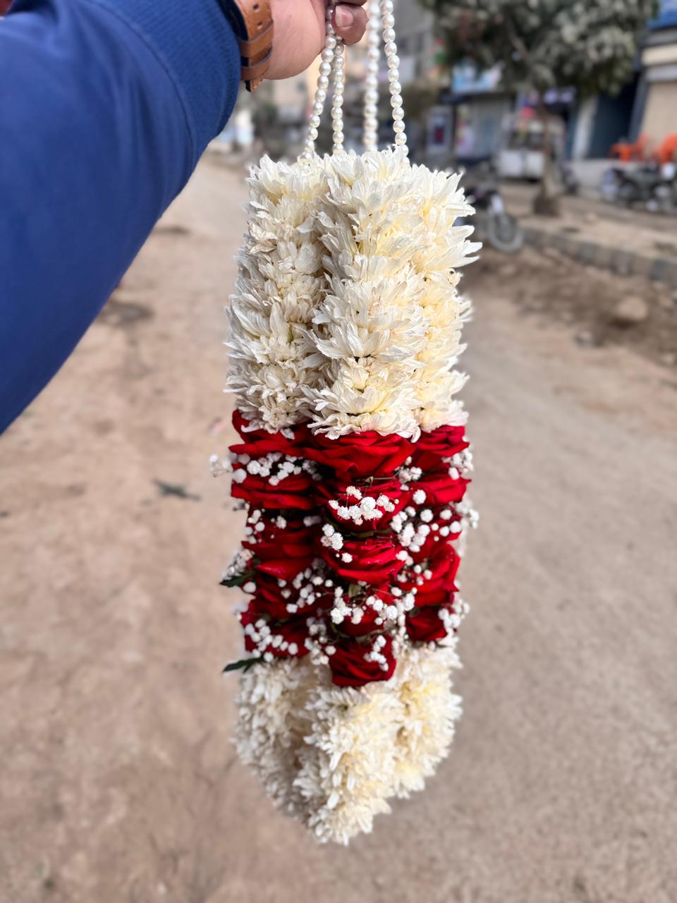 Red Roses and White Chrysanthemum Bridal Flower Garland