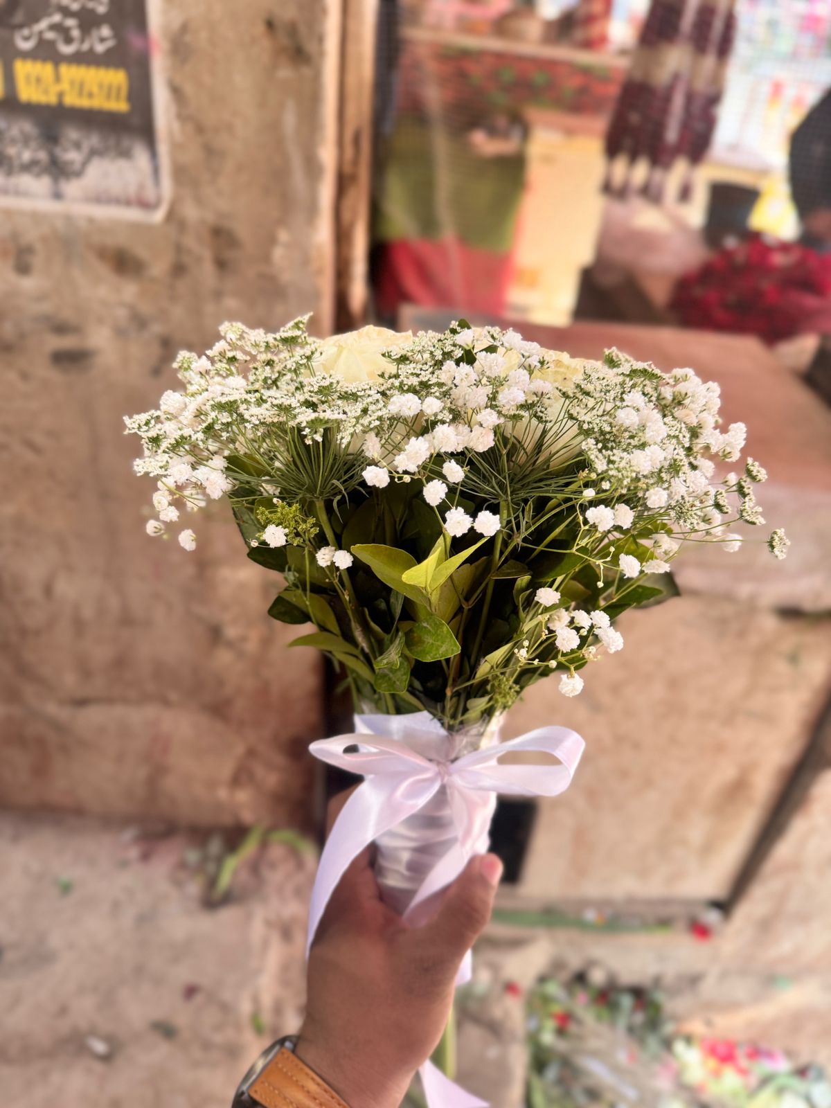 White Roses Baby’s Breath Hand Bouquet