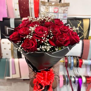 22 Imported Red Roses & Baby’s Breath Premium Bouquet