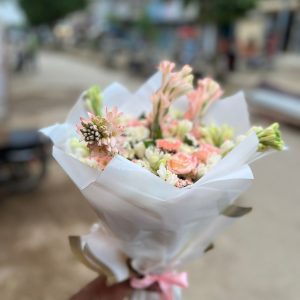 White Roses & Pink Spray Flower Bouquet