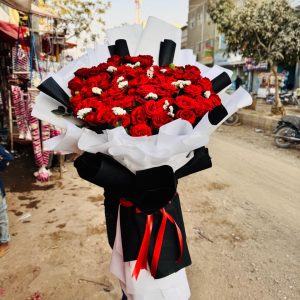 Monochrome Majesty Giant Red Rose Bouquet