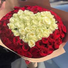150 Red & White Roses Heart-Shaped Bouquet